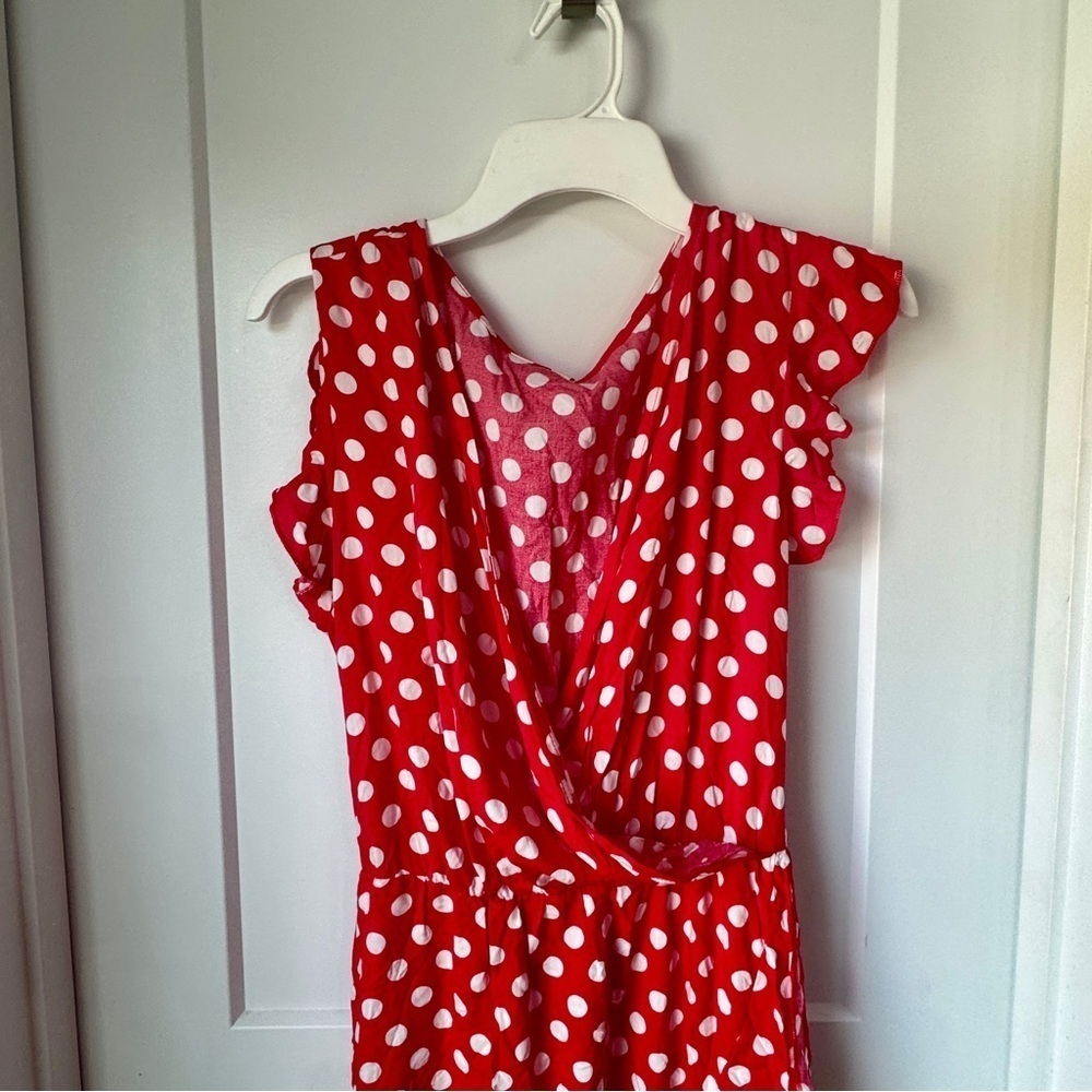 GRECERELLE Women’s V-Neck Wrap Maxi Dress 2XL Red & White Polka Dot Boho NWT - Picture 7 of 14